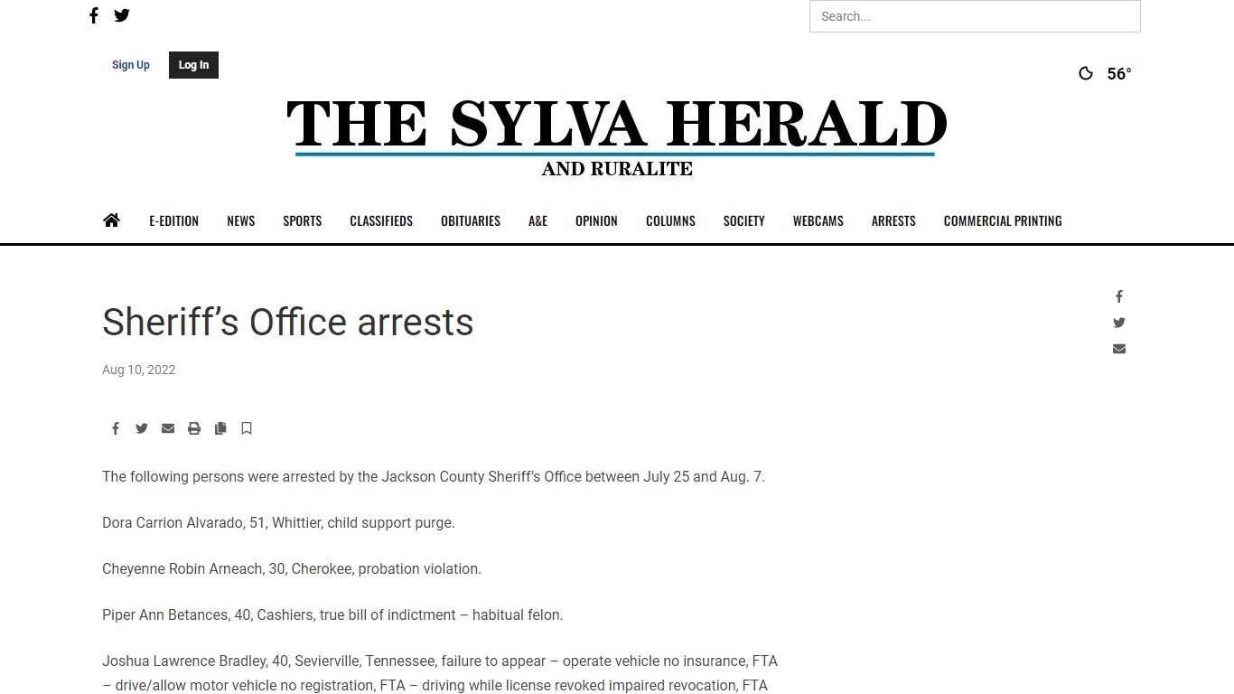 Sheriff’s Office arrests | Sheriff's Office | thesylvaherald.com